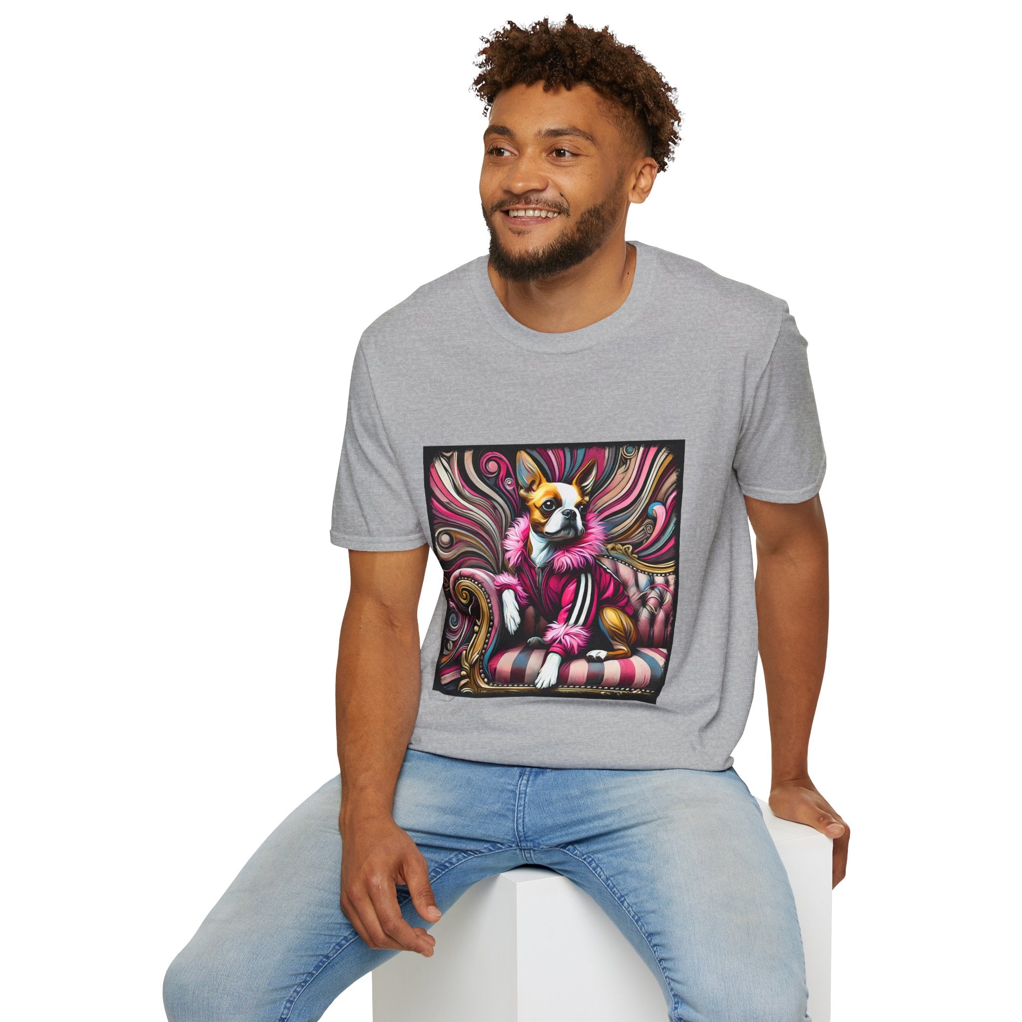 Boston Terrier Pink Rocker | Unisex Dog T-Shirt