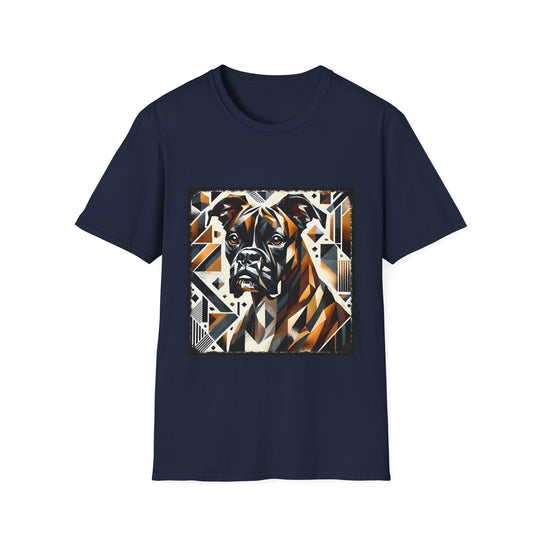 Boxer Warm Geometric design dog lover unisex t-shirt in navy