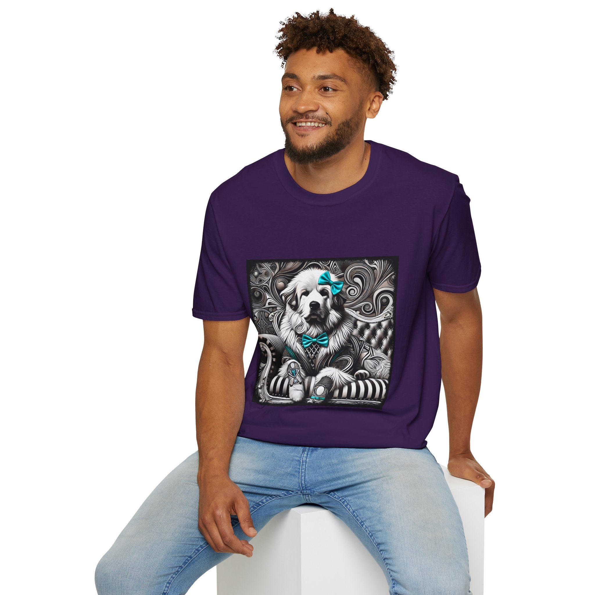 Great Pyrenees B&W Turquoise Bow | Unisex Dog T-Shirt