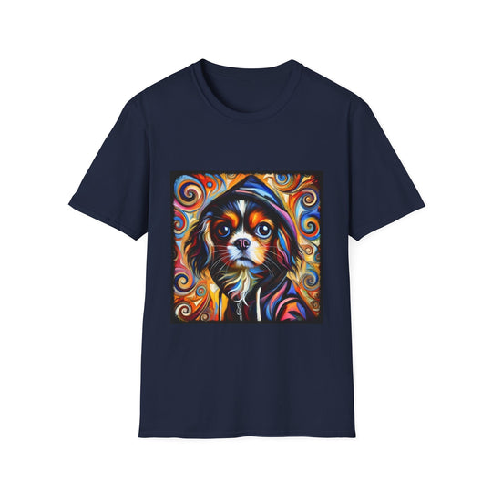 Cavalier King Charles Spaniel Relaxed Swirl design dog lover unisex t-shirt in navy