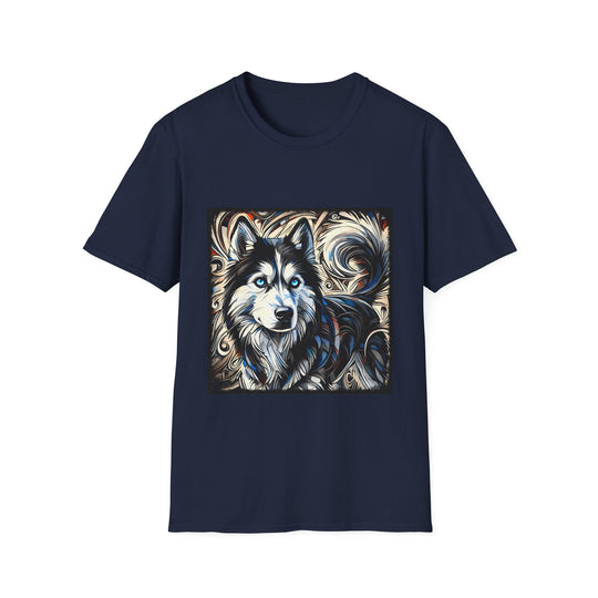 Siberian Husky Ice Swirl design dog lover unisex t-shirt in navy