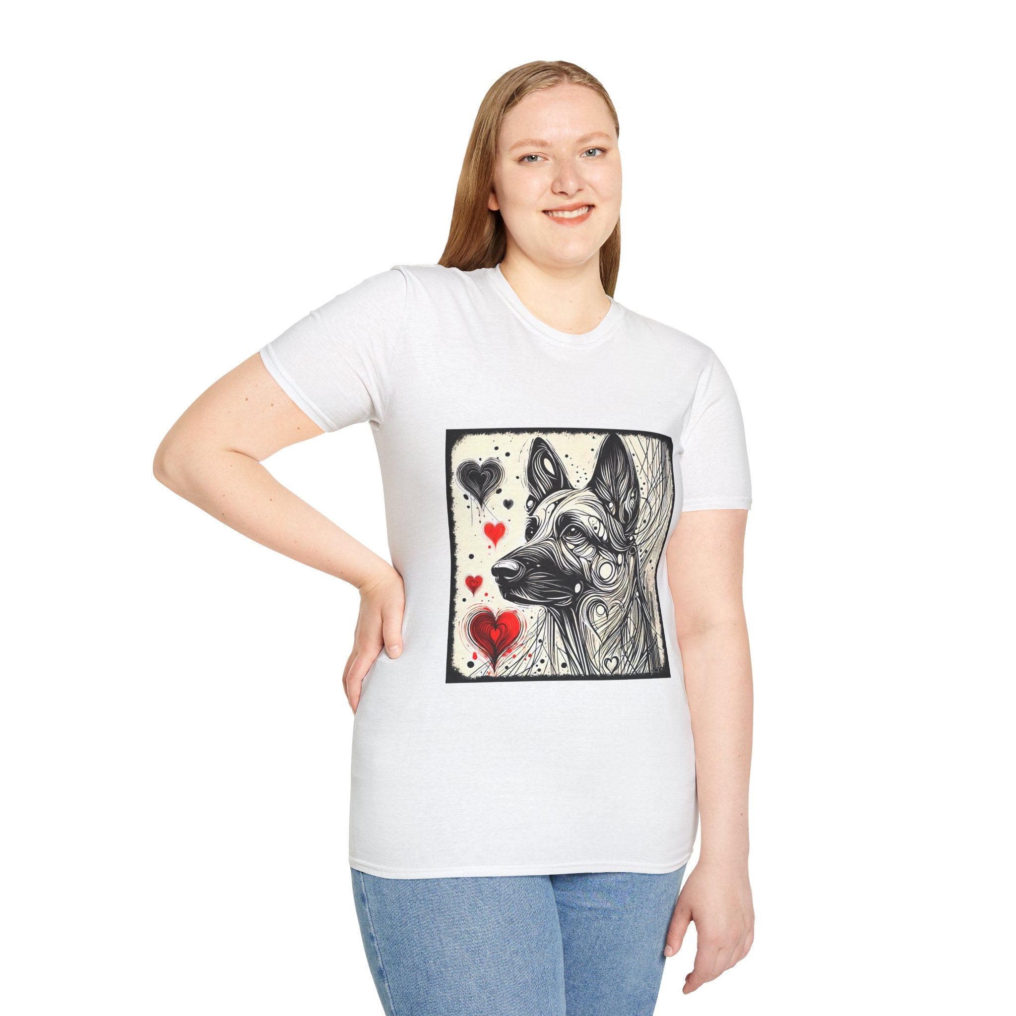 German Shepherd Bold Heart Sketch | Unisex Dog T-Shirt