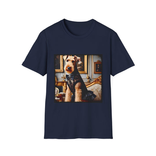 Airedale Terrier Posh Rebel design dog lover unisex t-shirt in navy