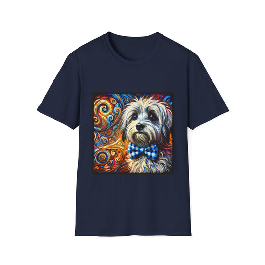 Havanese Bowtie Swirl design dog lover unisex t-shirt in navy