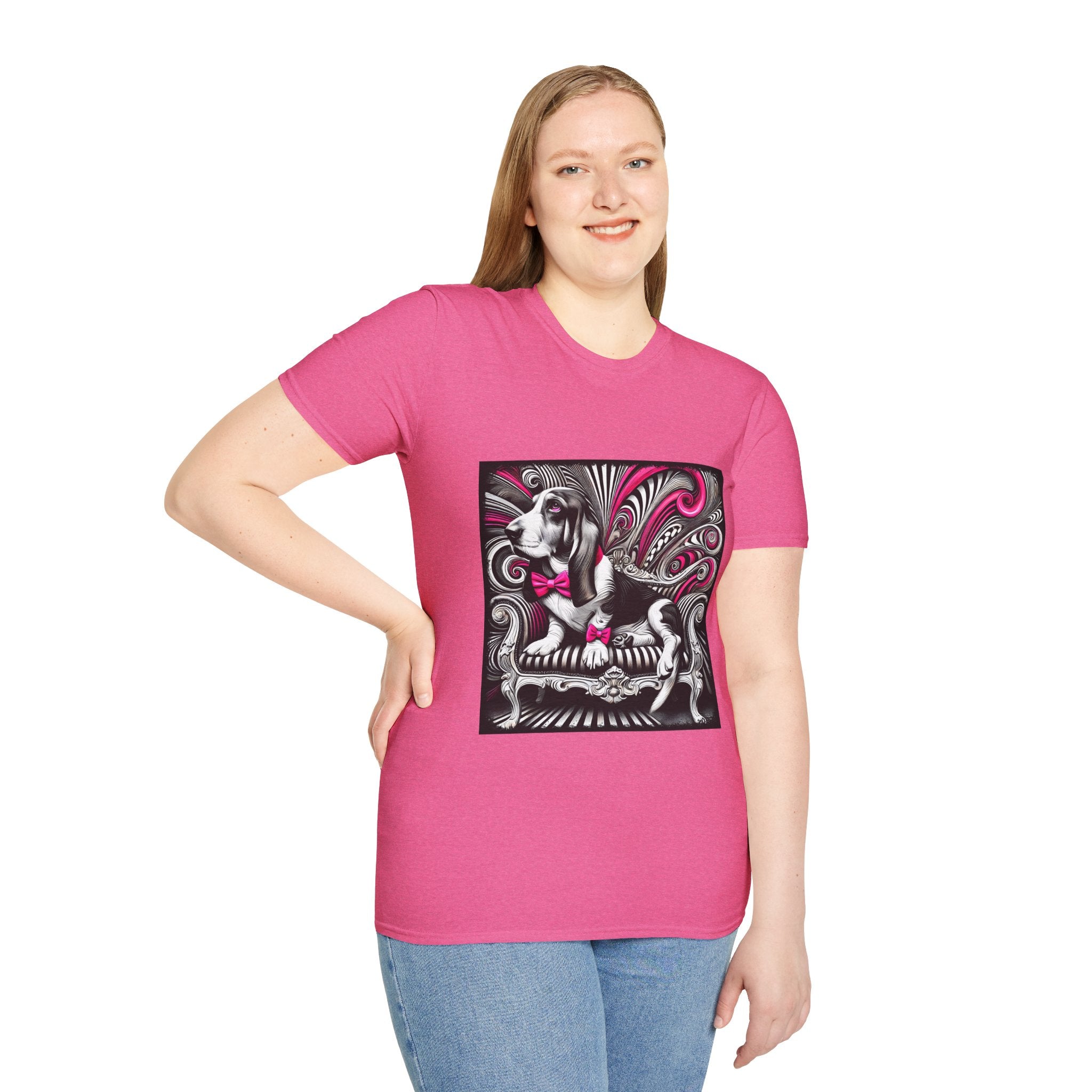 Basset Hound B&W Pink Bow Bold | Unisex Dog T-Shirt