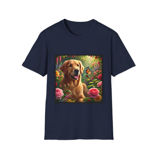Golden Retriever Garden Party design dog lover unisex t-shirt in navy