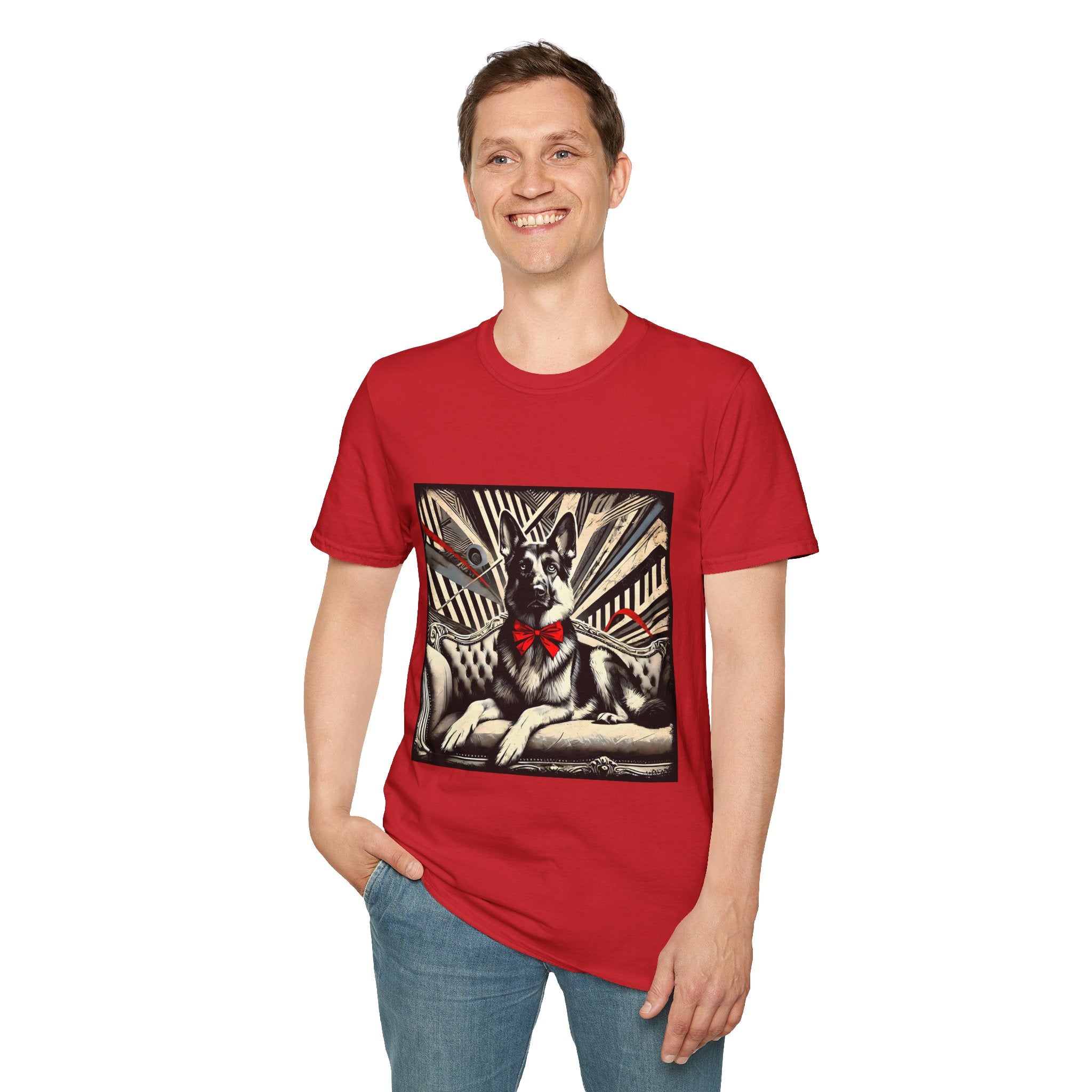 German Shepherd B&W Red Bow | Unisex Dog T-Shirt