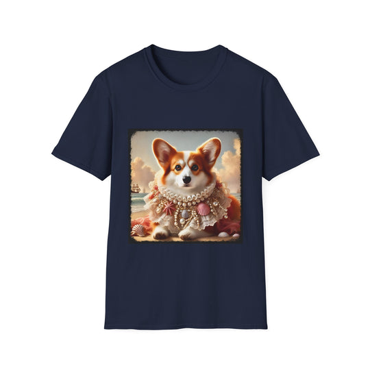 Pembroke Welsh Corgi Beach Muse design dog lover unisex t-shirt in navy