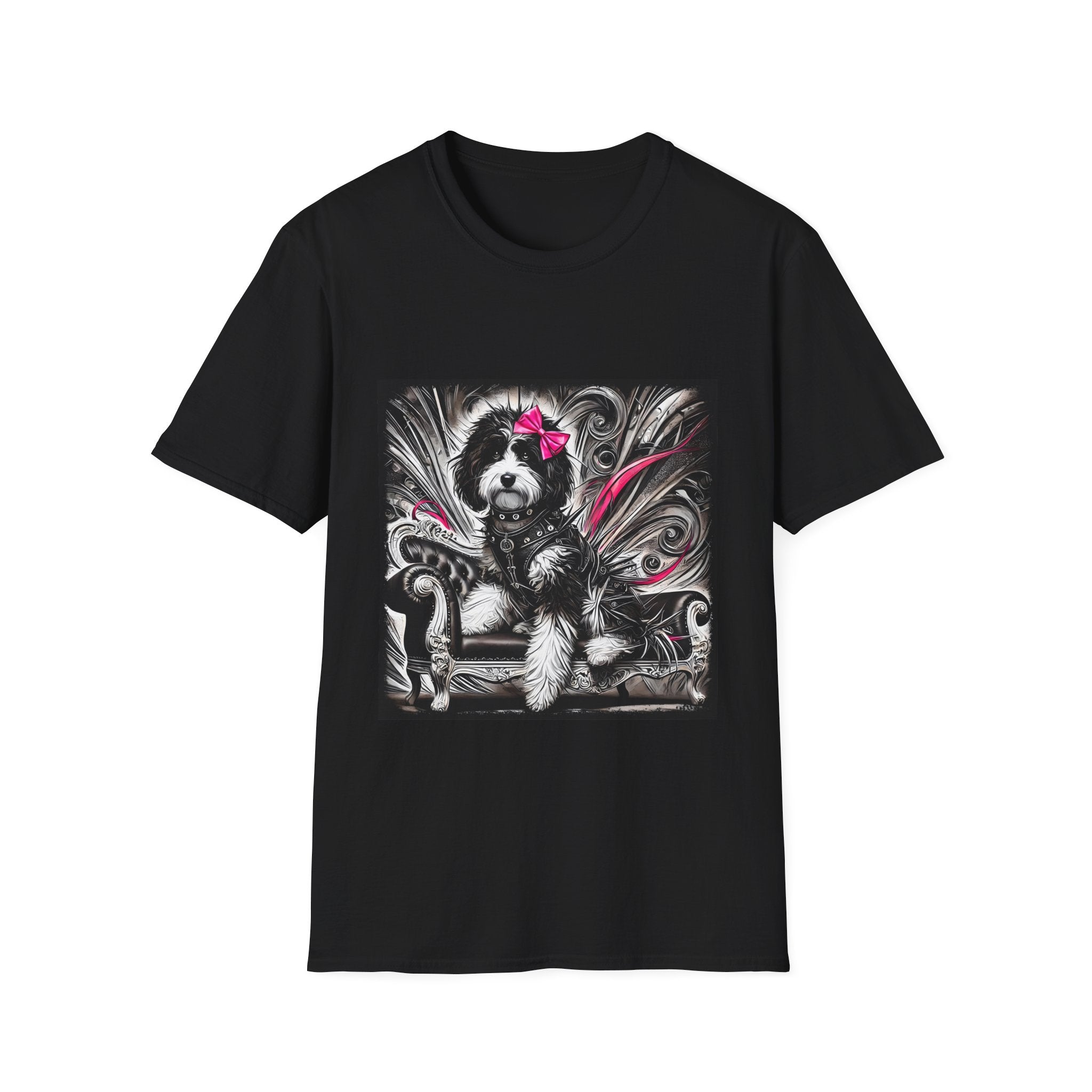 Bernedoodle B&W Pink Bold Rocker | Unisex Dog T-Shirt