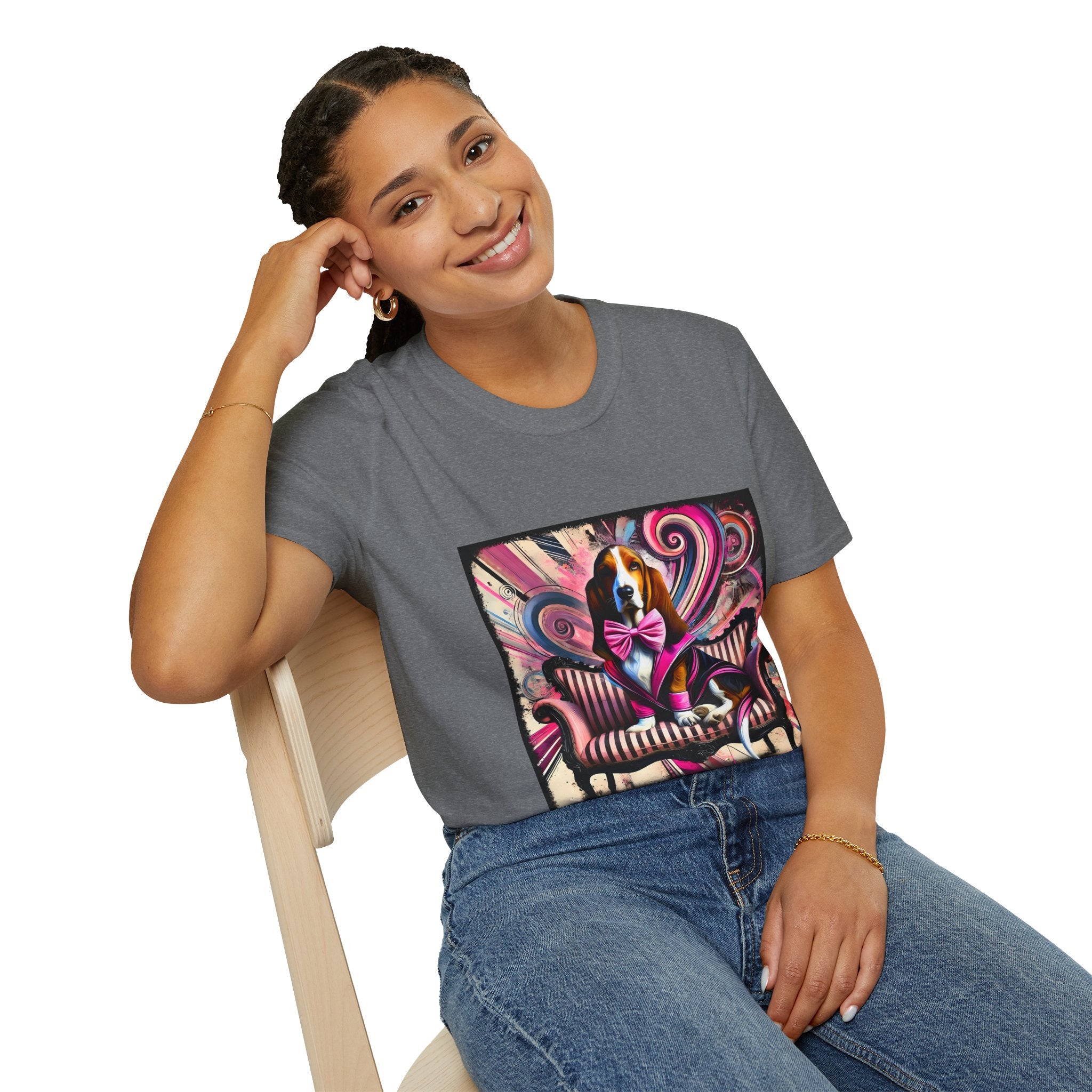 Basset Hound Pink Swirl Bold | Unisex Dog T-Shirt