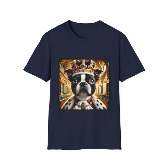 Boston Terrier Mighty Monarch design dog lover unisex t-shirt in navy