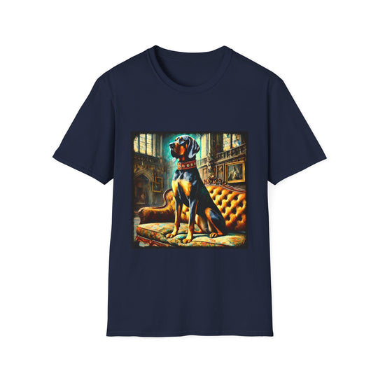 Coonhound Casual Royalty design dog lover unisex t-shirt in navy