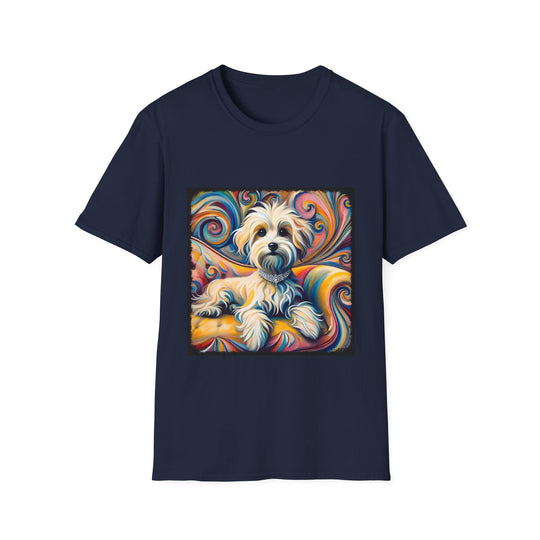 Havanese Whimsical Swirl design dog lover unisex t-shirt in navy