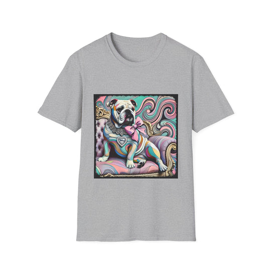Bulldog Pastel Swirl design dog lover unisex t-shirt in sport grey