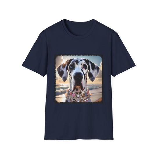 Great Dane Beach Babe design dog lover unisex t-shirt in navy