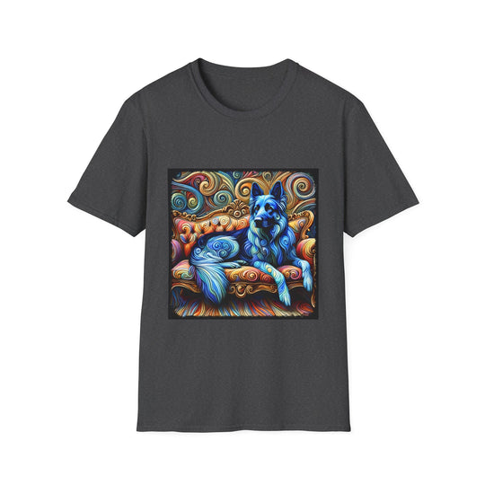 German Shepherd Blue Swirl design dog lover unisex t-shirt in dark heather