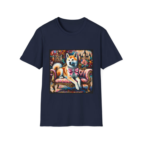Akita Bow Babe Classic design dog lover unisex t-shirt in navy