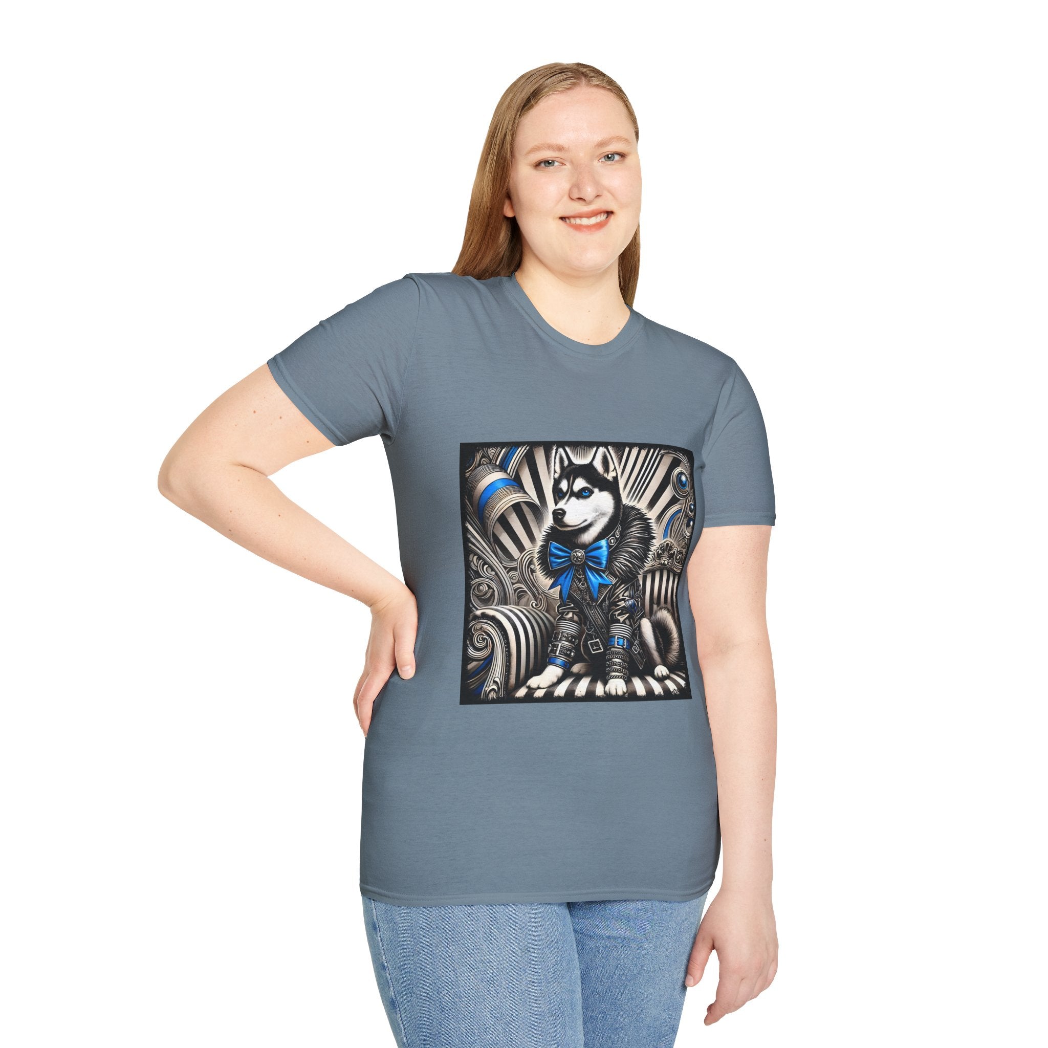 Siberian Husky B&W Blue Bow | Unisex Dog T-Shirt