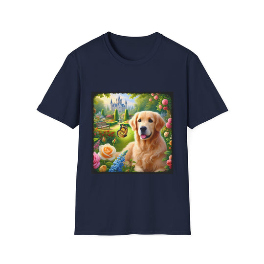 Golden Retriever Garden Delight design dog lover unisex t-shirt in navy