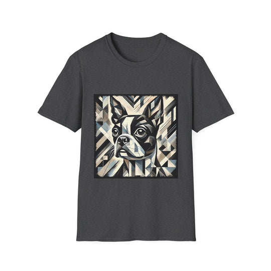Boston Terrier Geometric design dog lover unisex t-shirt in dark heather