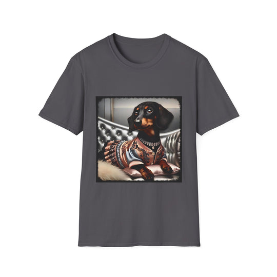 Dachshund Luxe Belle design dog lover unisex t-shirt in charcoal