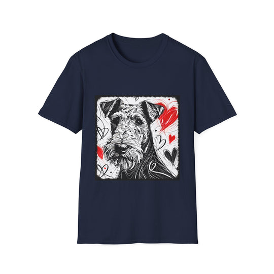 Airedale Terrier Bold Heart Sketch design dog lover unisex t-shirt in navy