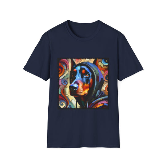 Doberman Pinscher Relaxed Swirl design dog lover unisex t-shirt in navy