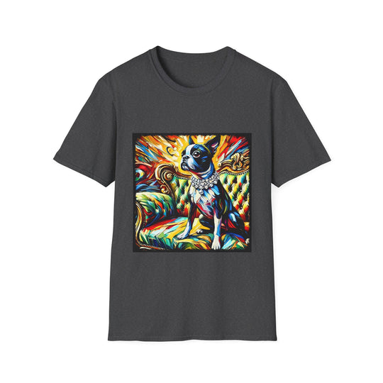 Boston Terrier Sunburst Swirl design dog lover unisex t-shirt in dark heather