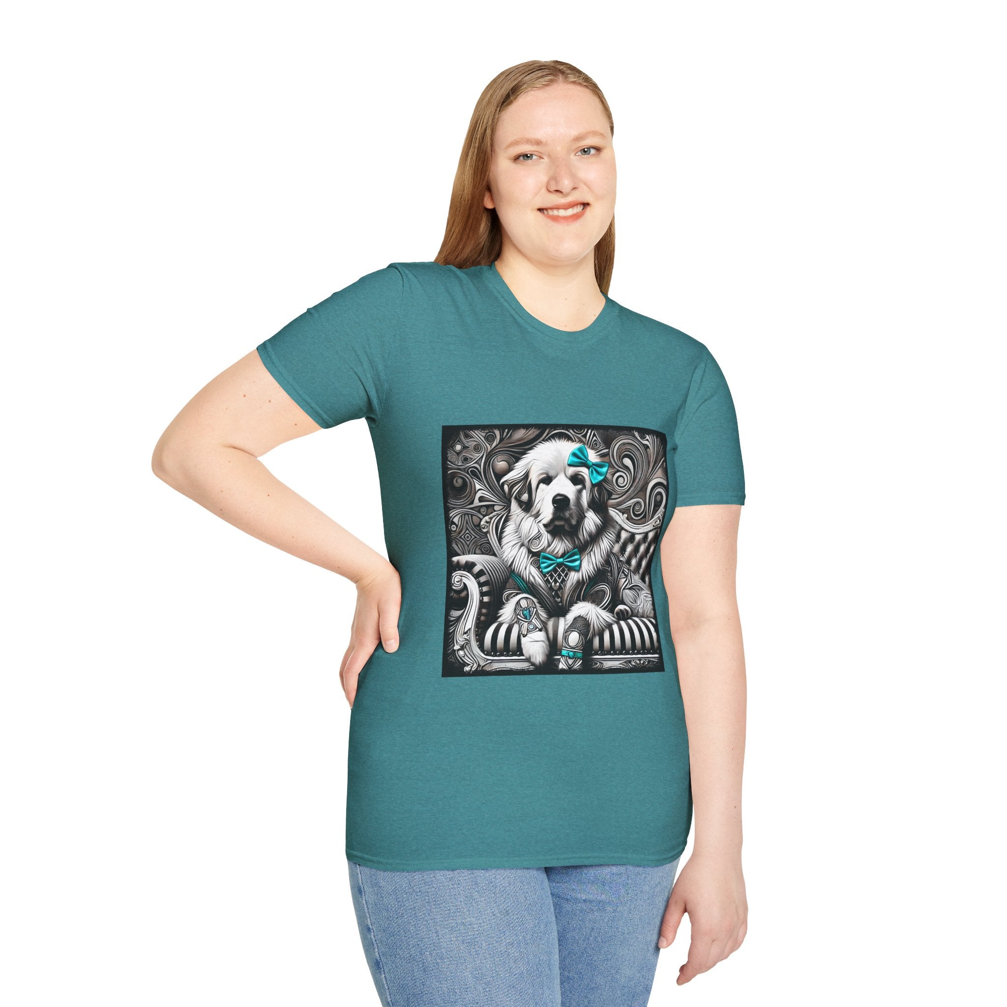 Great Pyrenees B&W Turquoise Bow | Unisex Dog T-Shirt