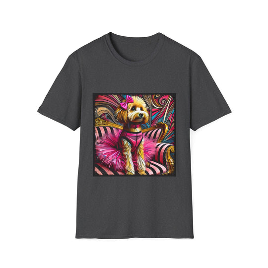 Goldendoodle Pink Rocker design dog lover unisex t-shirt in dark heather