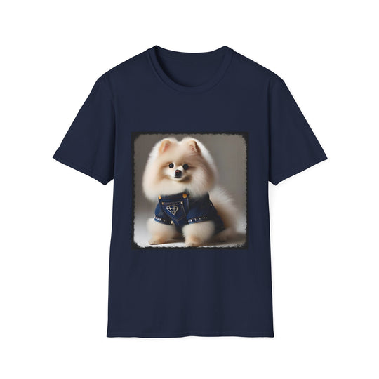 Pomeranian Pure Denim design dog lover unisex t-shirt in navy