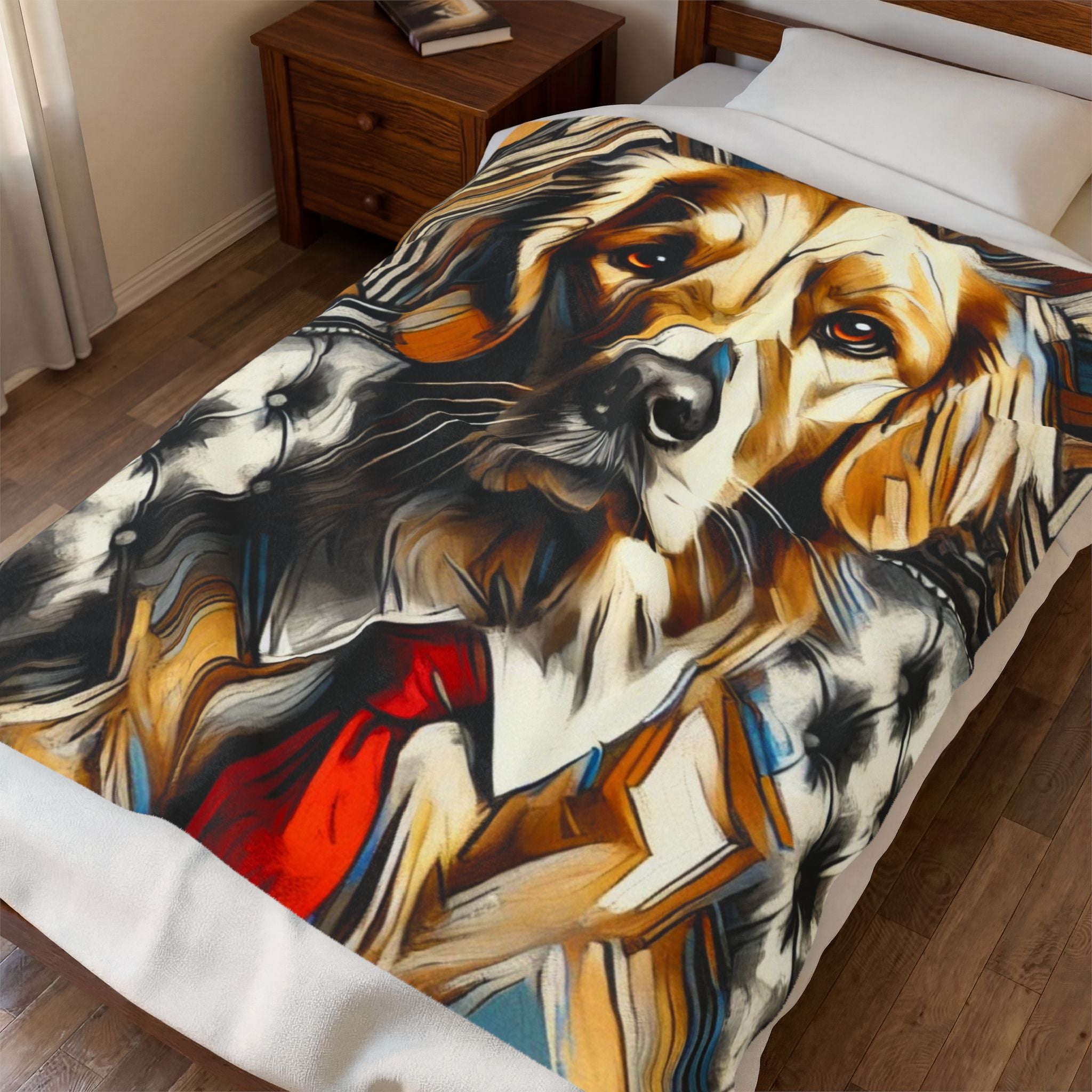 Large Blanket Featuring Golden Retriever velveteen plush blanket featuring the "Perfect Gentleman" design with elegant gentleman-inspired artwork for Golden Retriever lovers.

