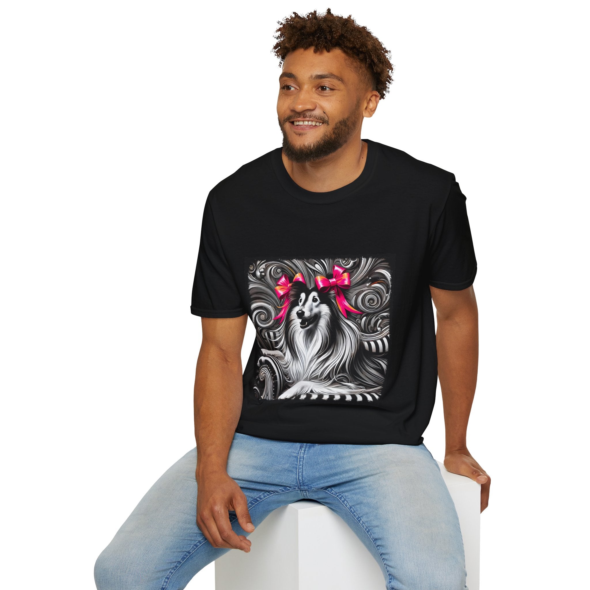 Collie B&W Pink Bow | Unisex Dog T-Shirt