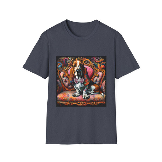 Basset Hound Vivid Swirl design dog lover unisex t-shirt in heather navy