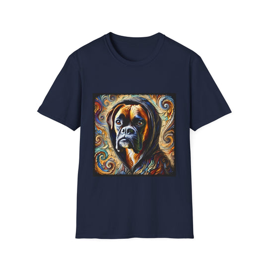 Boxer Urban Swirl design dog lover unisex t-shirt in navy