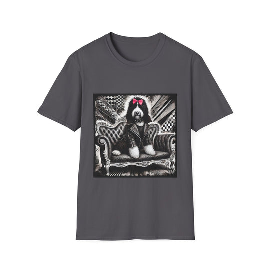 Bernedoodle B&W Pink Bow design dog lover unisex t-shirt in charcoal
