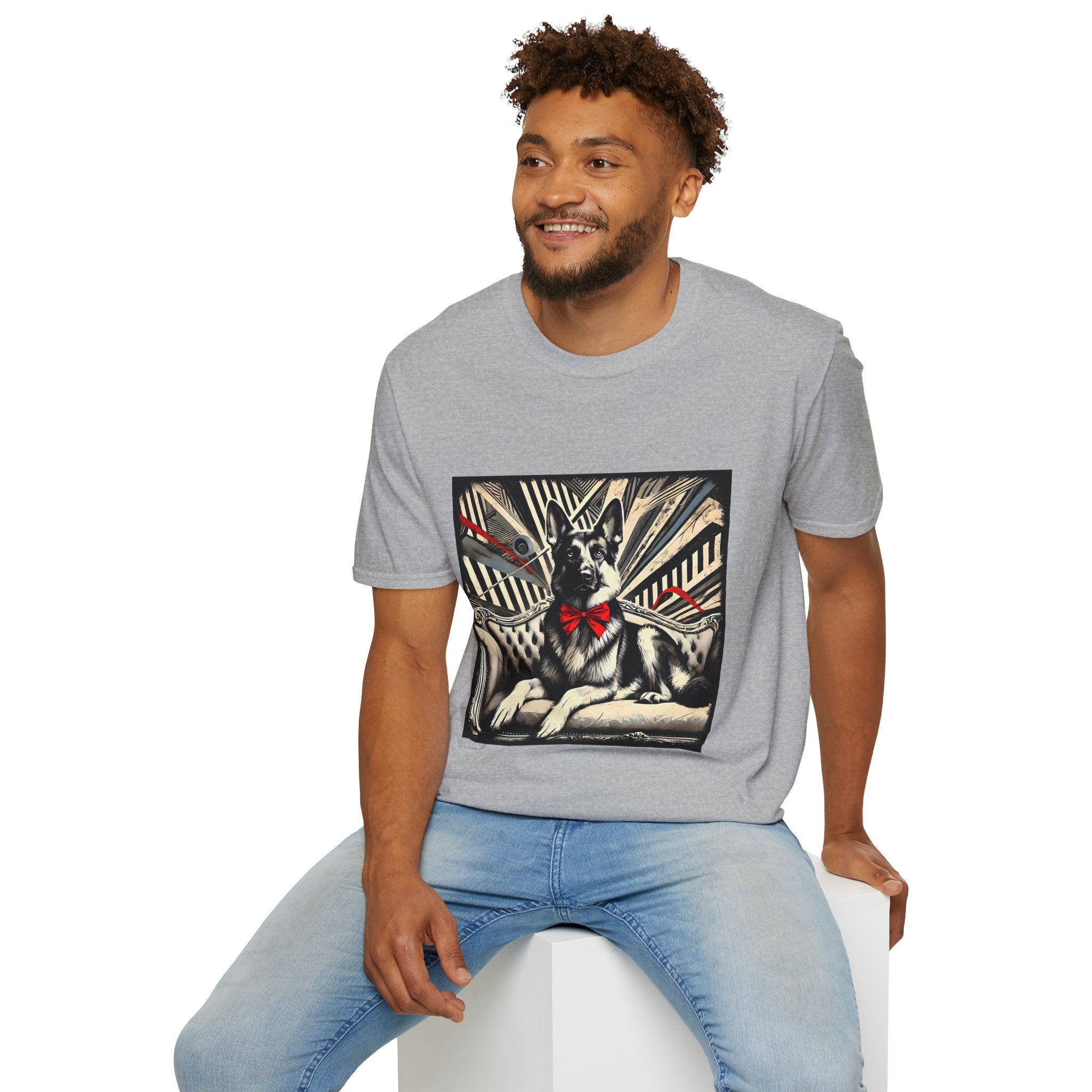 German Shepherd B&W Red Bow | Unisex Dog T-Shirt