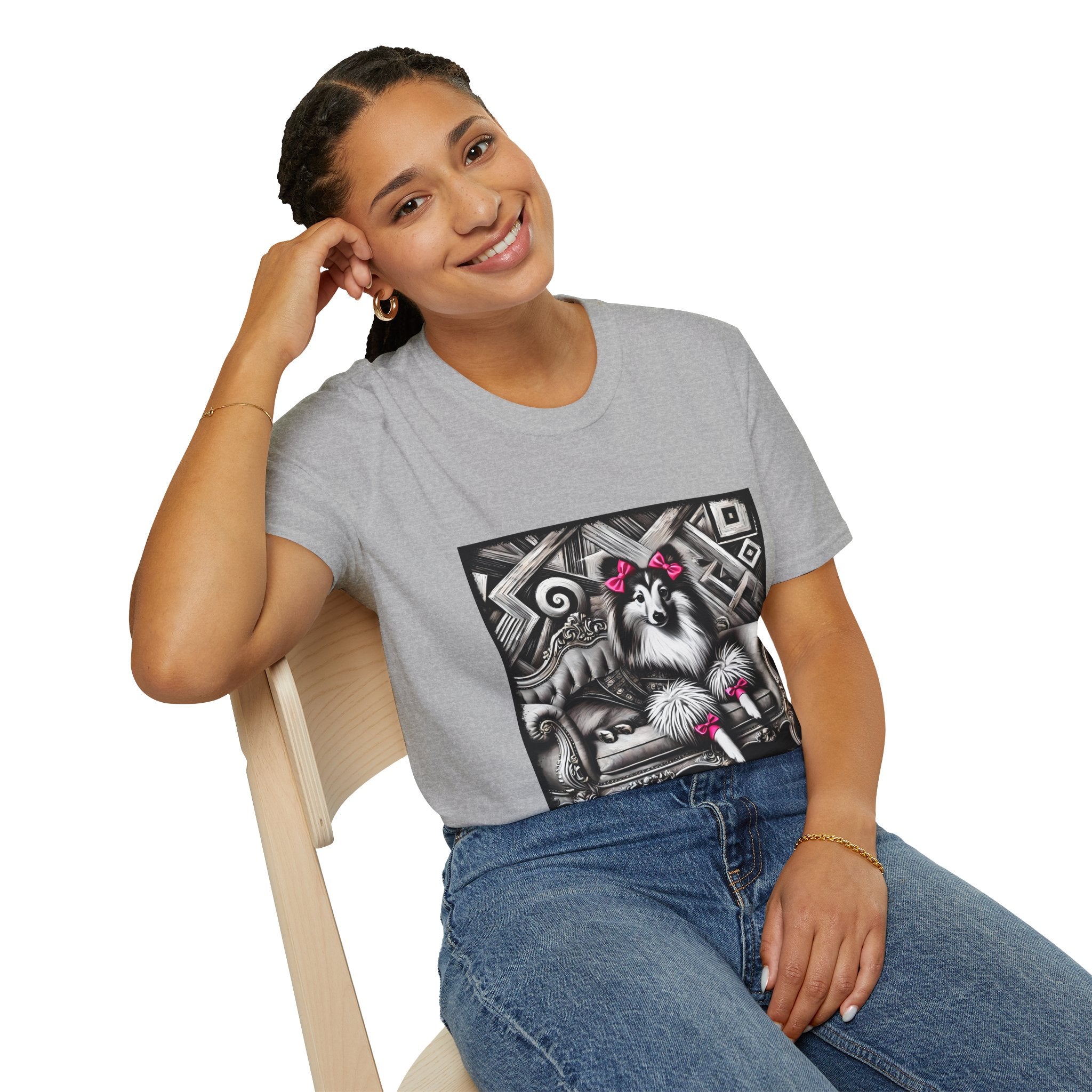 Shetland Sheepdog B&W Pink Bows | Unisex Dog T-Shirt