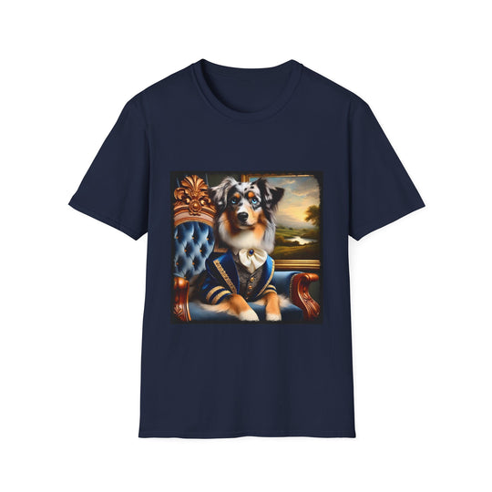 Miniature American Shepherd Dashing Duke design dog lover unisex t-shirt in navy