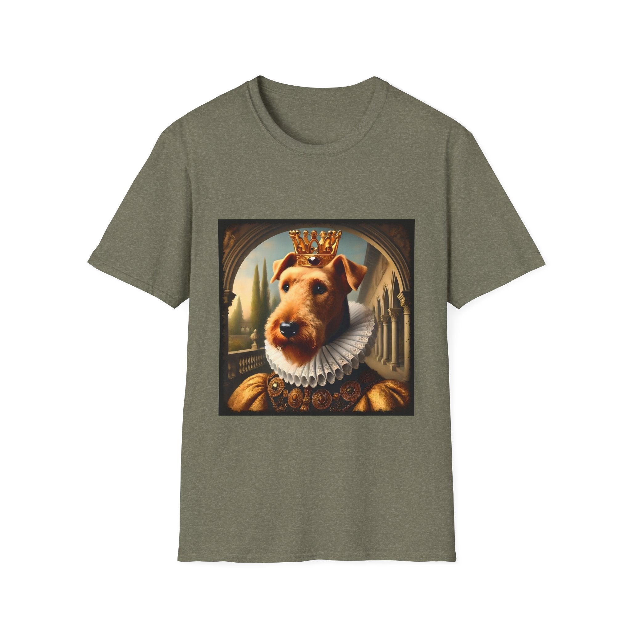 Airedale Terrier Crowned Gent design dog lover unisex t-shirt in heather military green