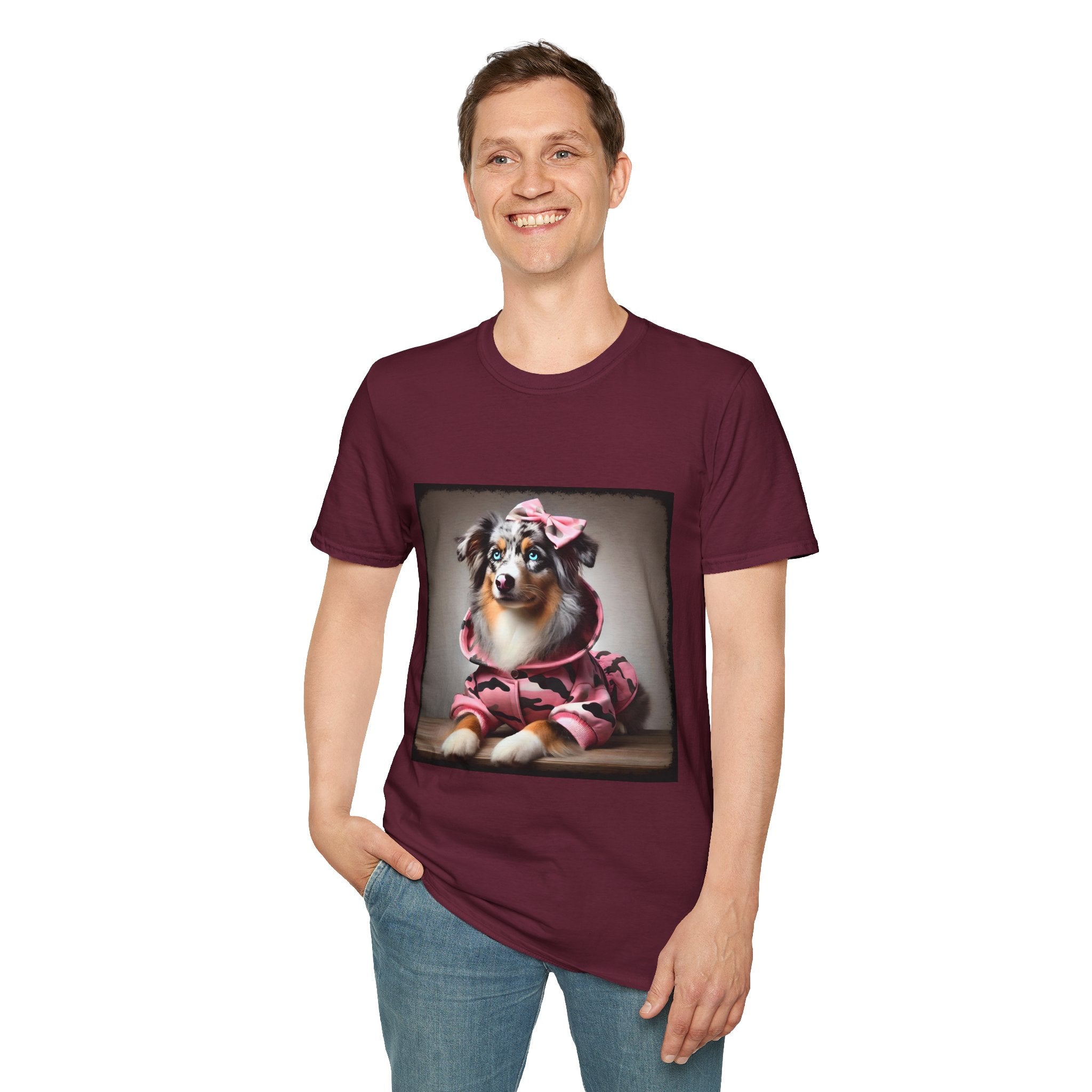 Miniature American Shepherd Pink Camo Cutie | Unisex Dog T-Shirt