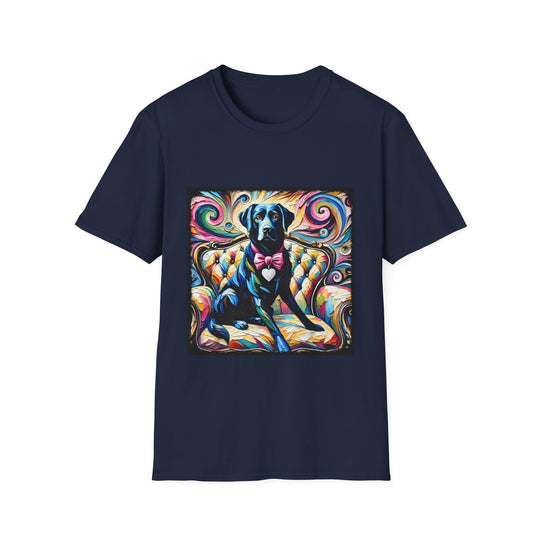 Labrador Retriever Pink Bow Swirl design dog lover unisex t-shirt in navy