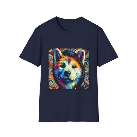 Akita Relaxed Swirl design dog lover unisex t-shirt in navy