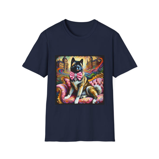 Akita Diamond Bow Classic design dog lover unisex t-shirt in navy