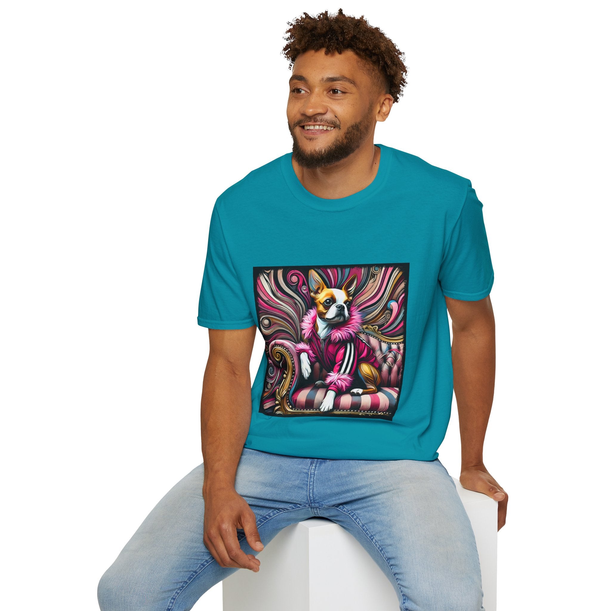 Boston Terrier Pink Rocker | Unisex Dog T-Shirt
