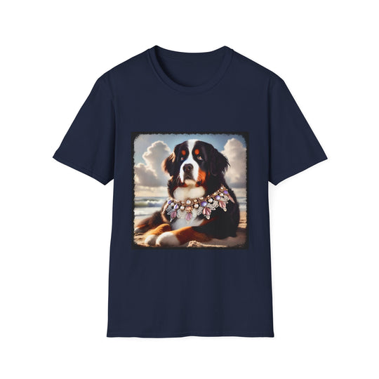 Bernese Mountain Dog Beach Belle design dog lover unisex t-shirt in navy