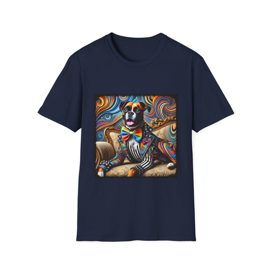 Boxer Vivid Rocker design dog lover unisex t-shirt in navy
