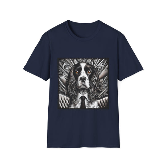 English Springer Spaniel B&W Bold Eyes design dog lover unisex t-shirt in navy