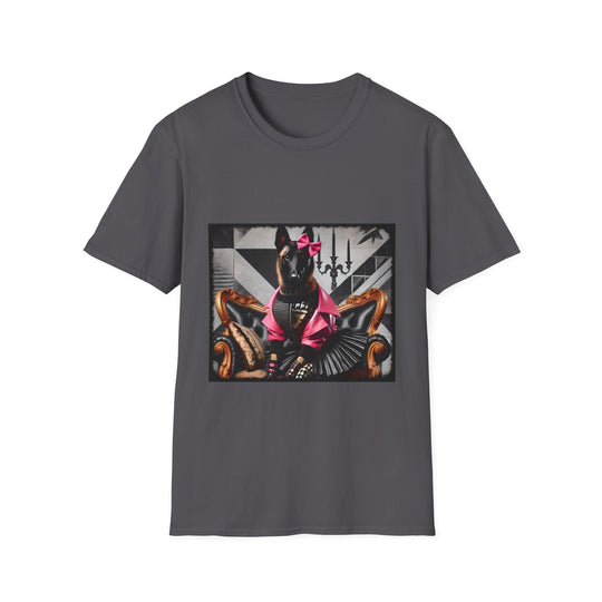 Belgian Malinois Pink Rocker design dog lover unisex t-shirt in charcoal