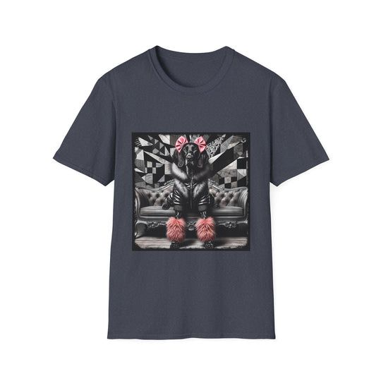 German Shorthaired Pointer B&W Pink Bow Rocker design dog lover unisex t-shirt in heather navy